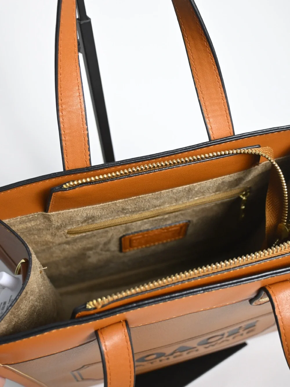 Coach Tan Pebbled Leather Logo Tote with Charm